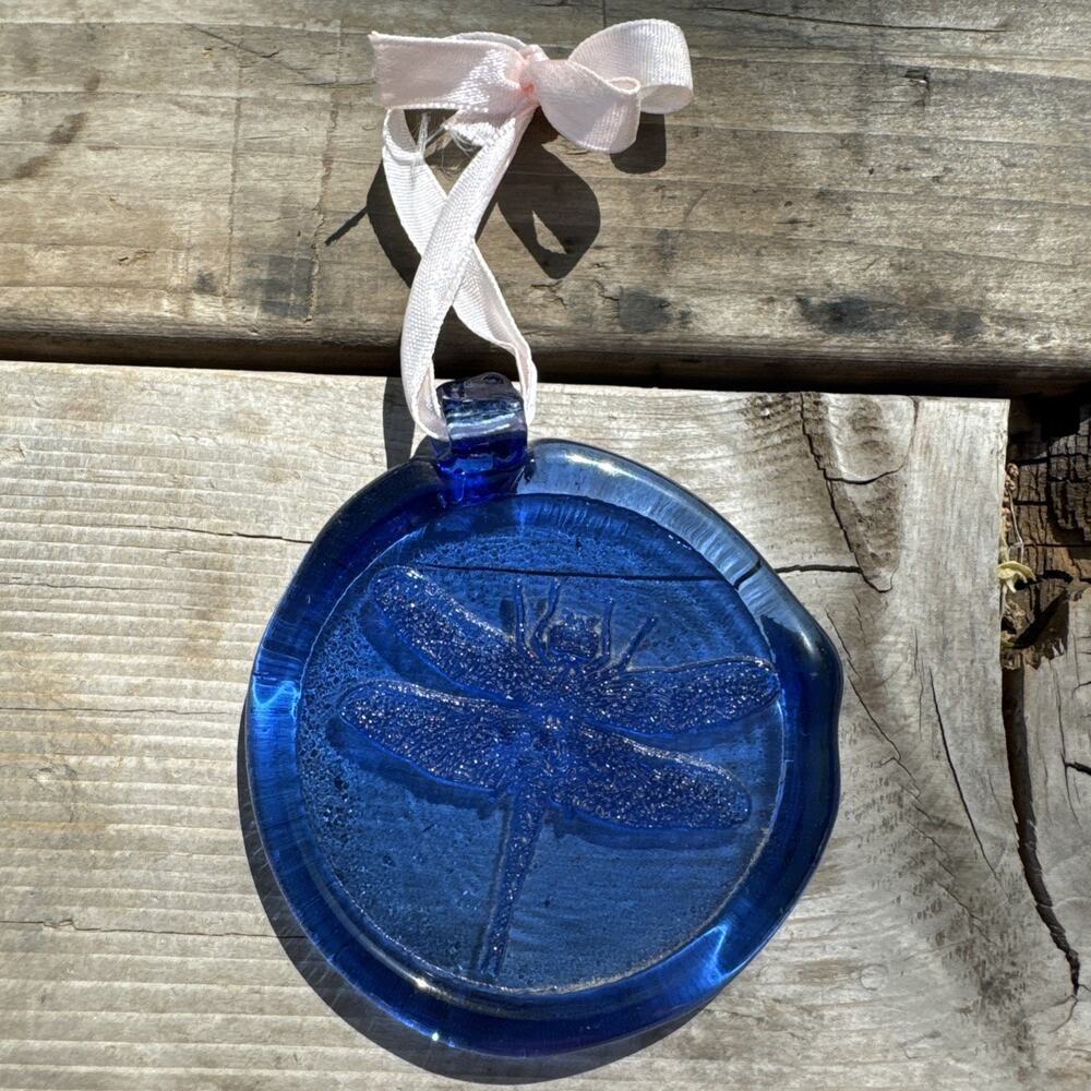 Cobalt Blue Glass Suncatcher Dragonfly Bug Window Ornament
